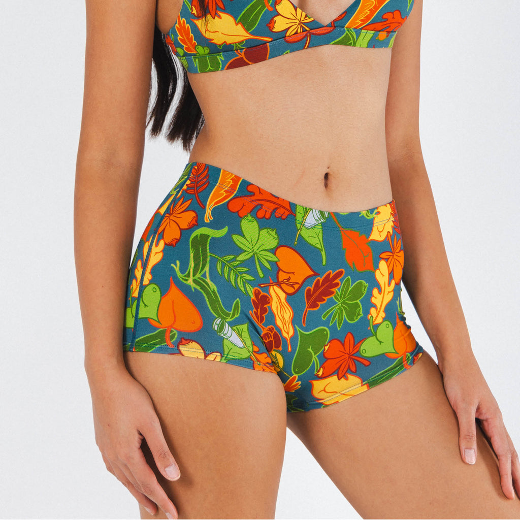 The Leaf Peeps | Naughty Leaves Modal Boyshort Underwear - Shinesty