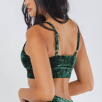 The Extravagance | Dark Green Velvet Triangle Bralette - Shinesty