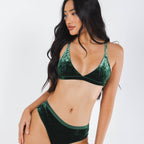 The Extravagance | Dark Green Velvet Triangle Bralette - Shinesty
