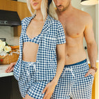 The Mad for Plaid | Navy Gingham SleepDeep™ Button Down Short Pajama Set - Shinesty