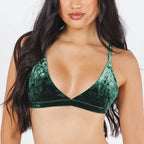 The Extravagance | Dark Green Velvet Triangle Bralette - Shinesty