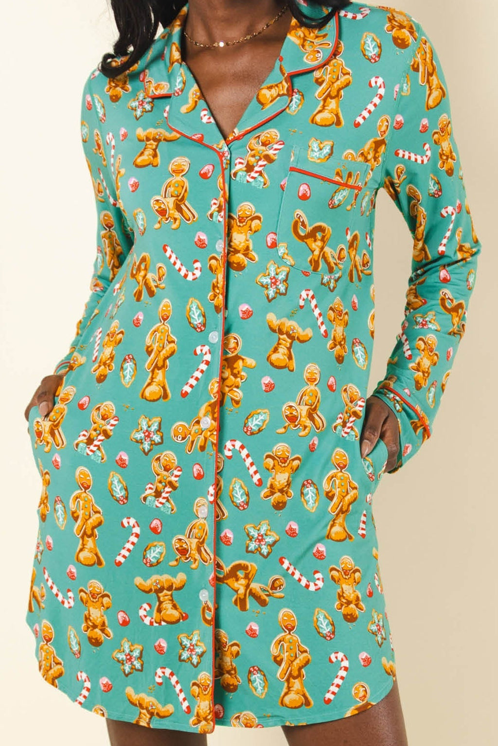 The Ginger Rail | Gingerbread SleepDeep™ Long Sleeve Pajama Dress - Shinesty