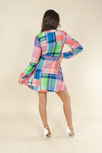 The Plaid To The Bone | Plaid Patchwork Wrap Dress - Shinesty