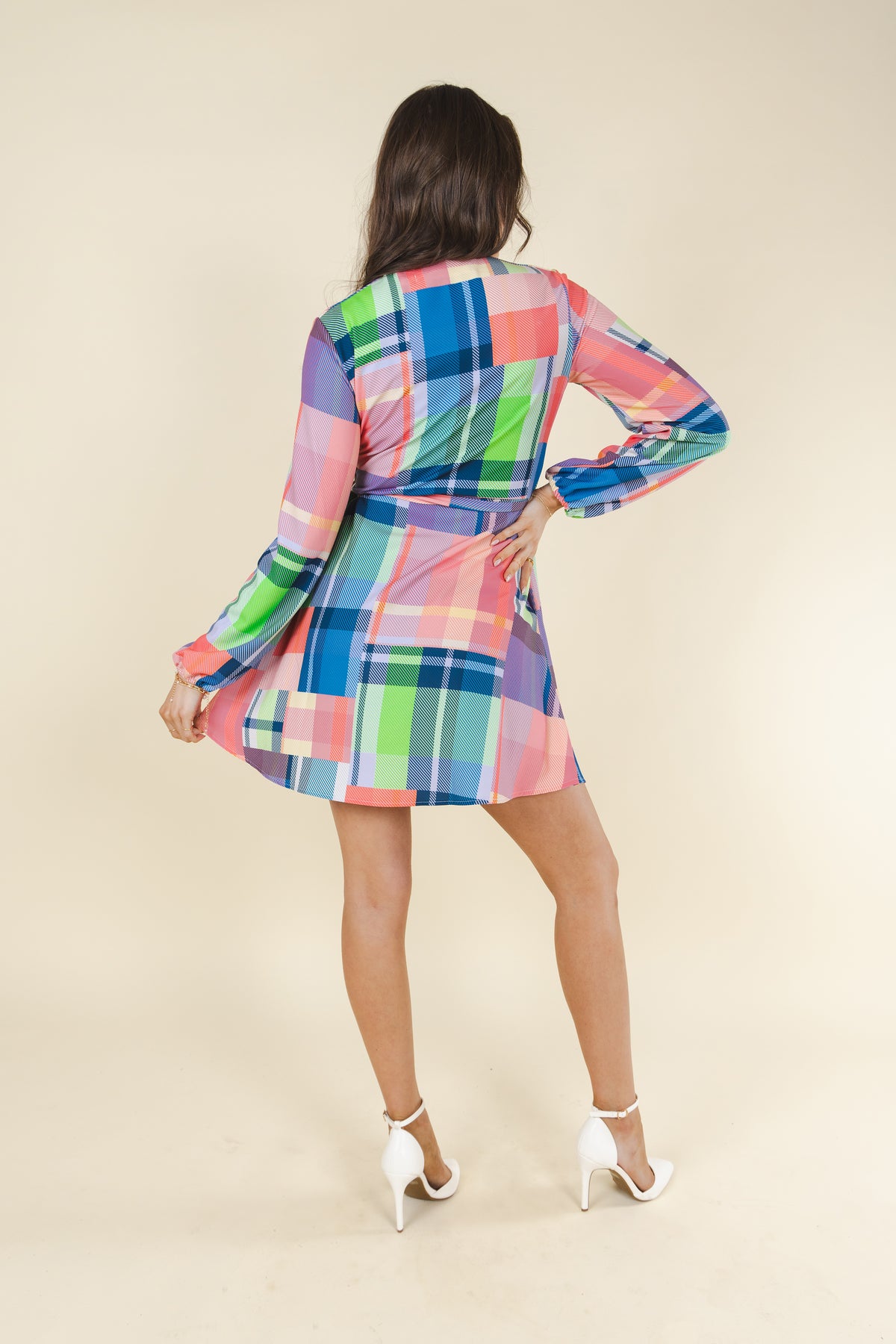 The Plaid To The Bone | Plaid Patchwork Wrap Dress - Shinesty
