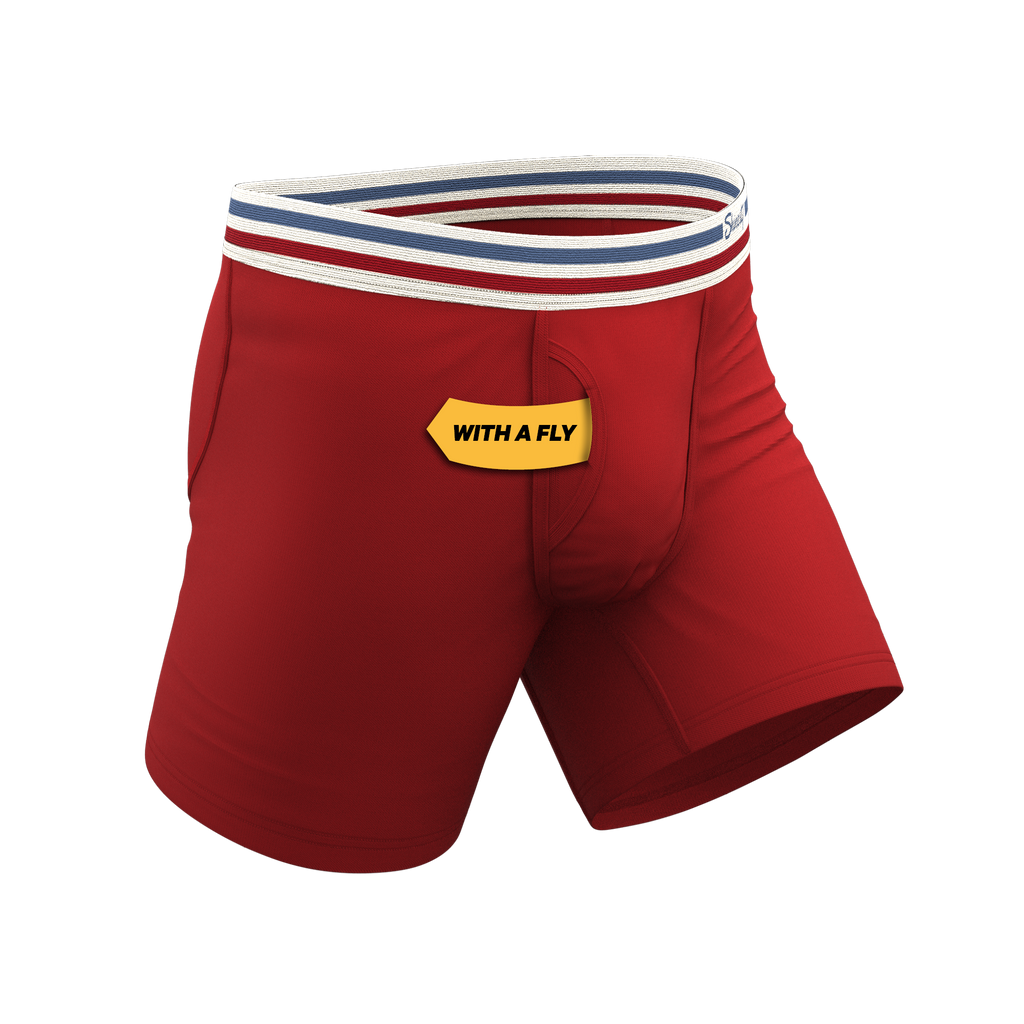The Ready or Not | Bright Red Retro Ball Hammock® Pouch Underwear With Fly - Shinesty