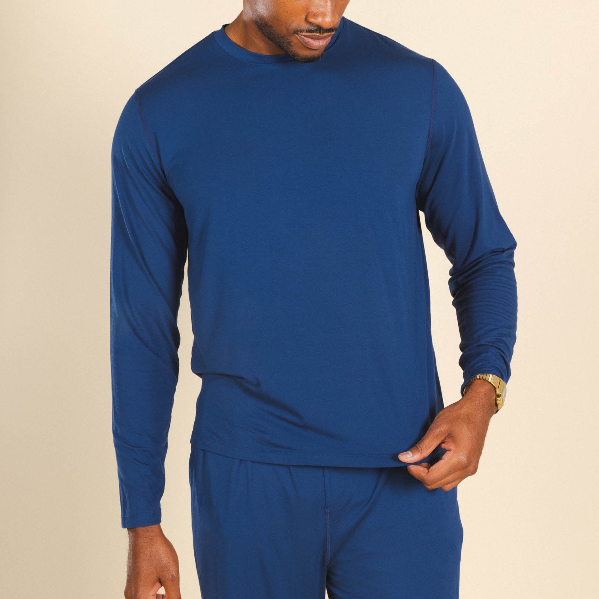 The Big Blue | Navy SleepDeep™ Men’s Long Sleeve Pajama Shirt - Shinesty