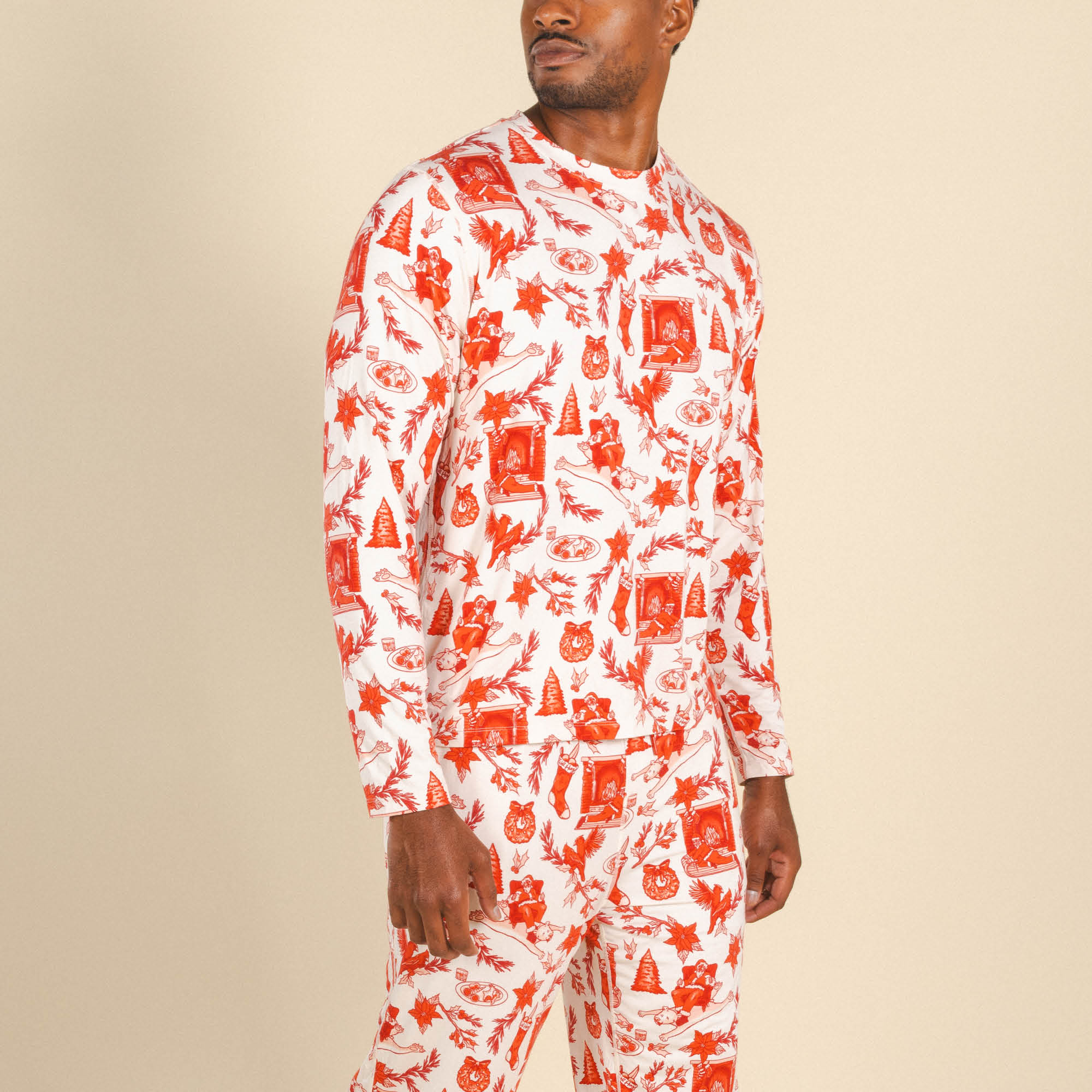 The Santa Slays | Christmas Toile SleepDeep™ Men’s Long Sleeve Pajama Shirt - Shinesty