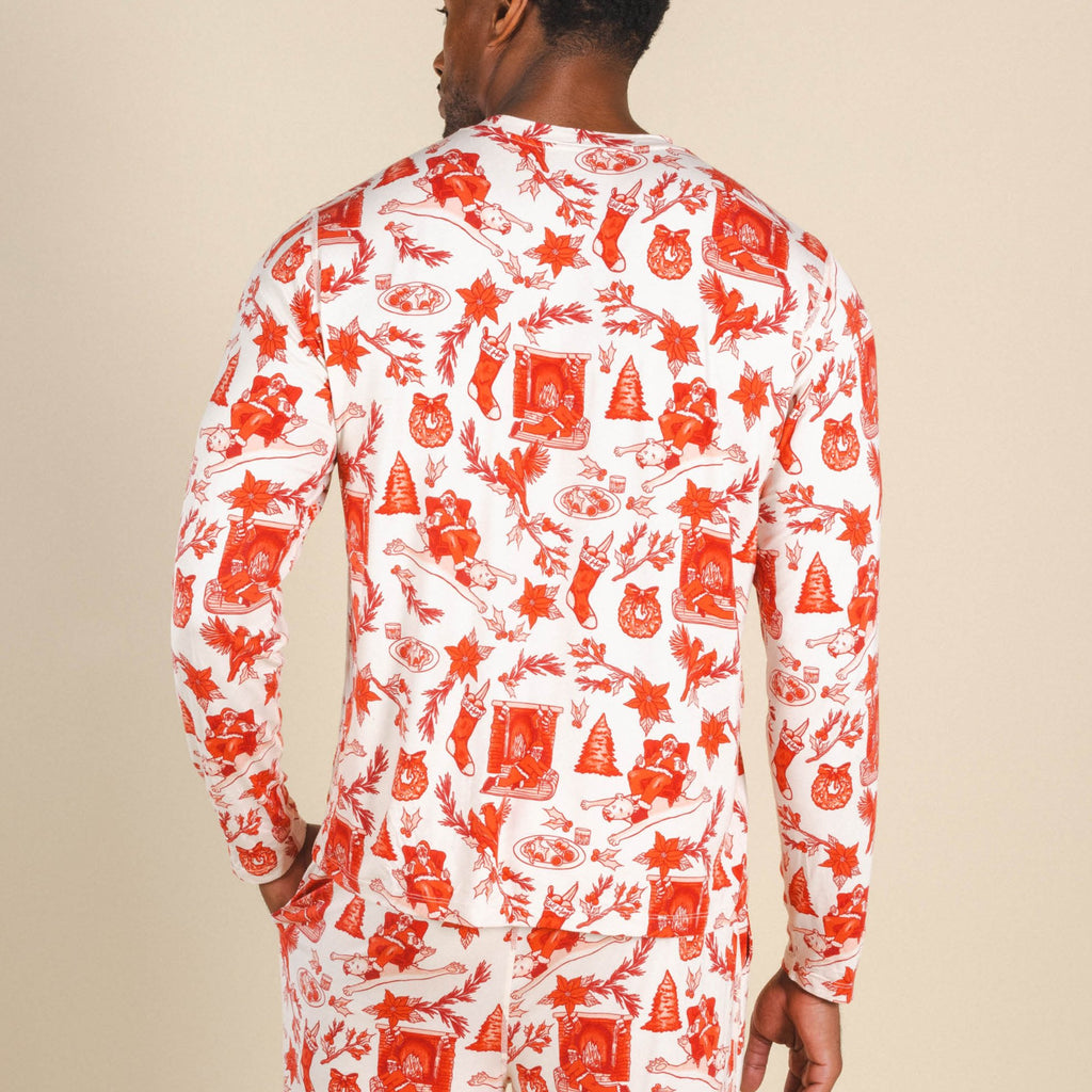 The Santa Slays | Christmas Toile SleepDeep™ Men’s Long Sleeve Pajama Shirt - Shinesty
