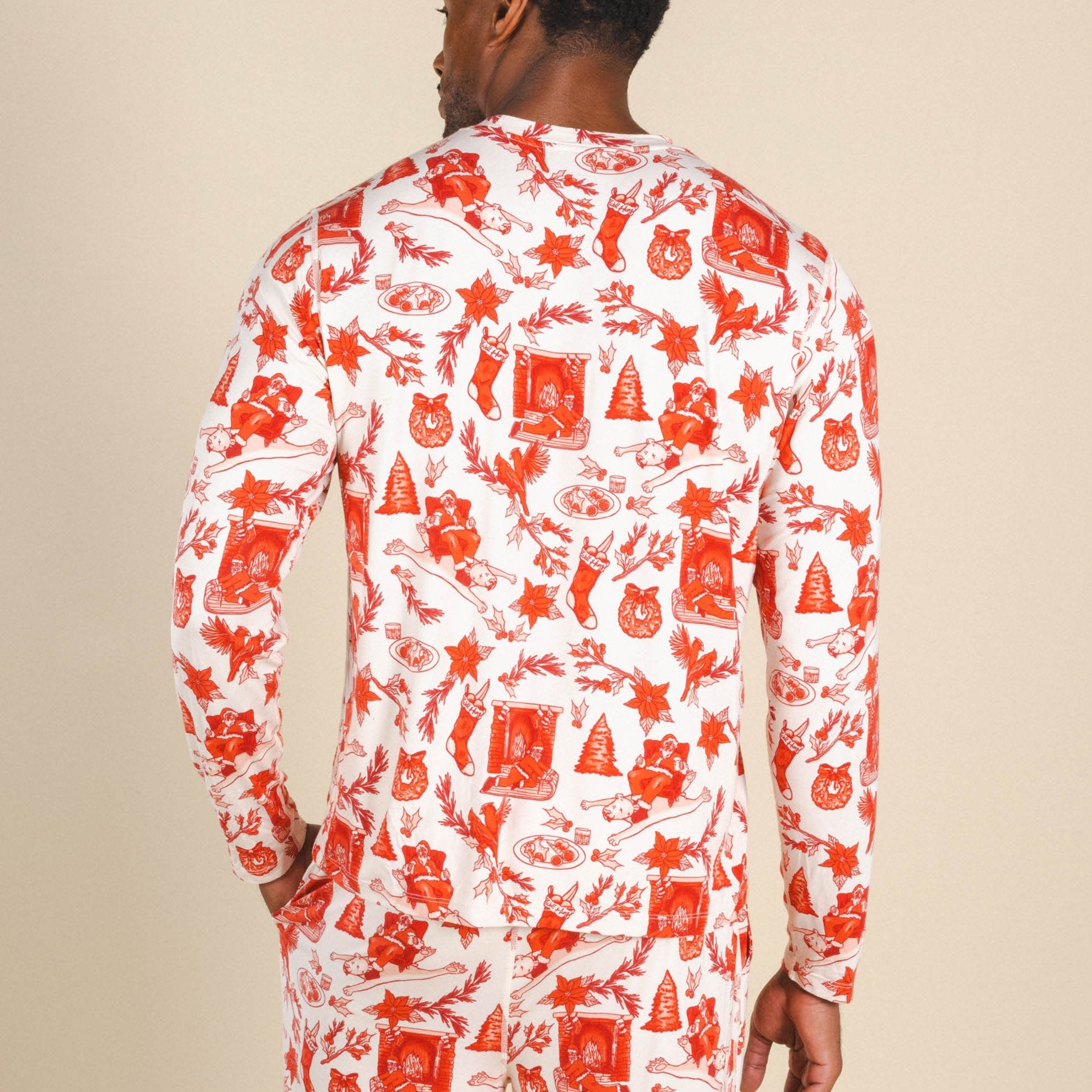 The Santa Slays | Christmas Toile SleepDeep™ Men’s Long Sleeve Pajama Shirt - Shinesty