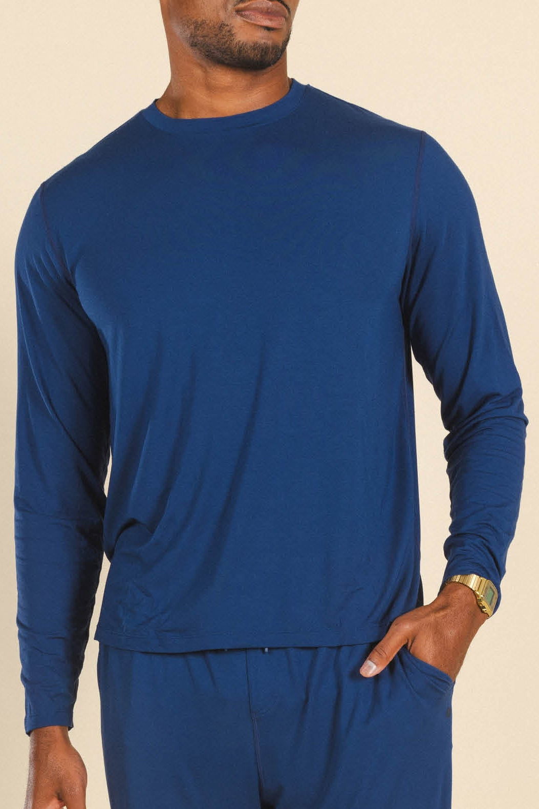The Big Blue | Navy SleepDeep™ Men’s Long Sleeve Pajama Shirt - Shinesty