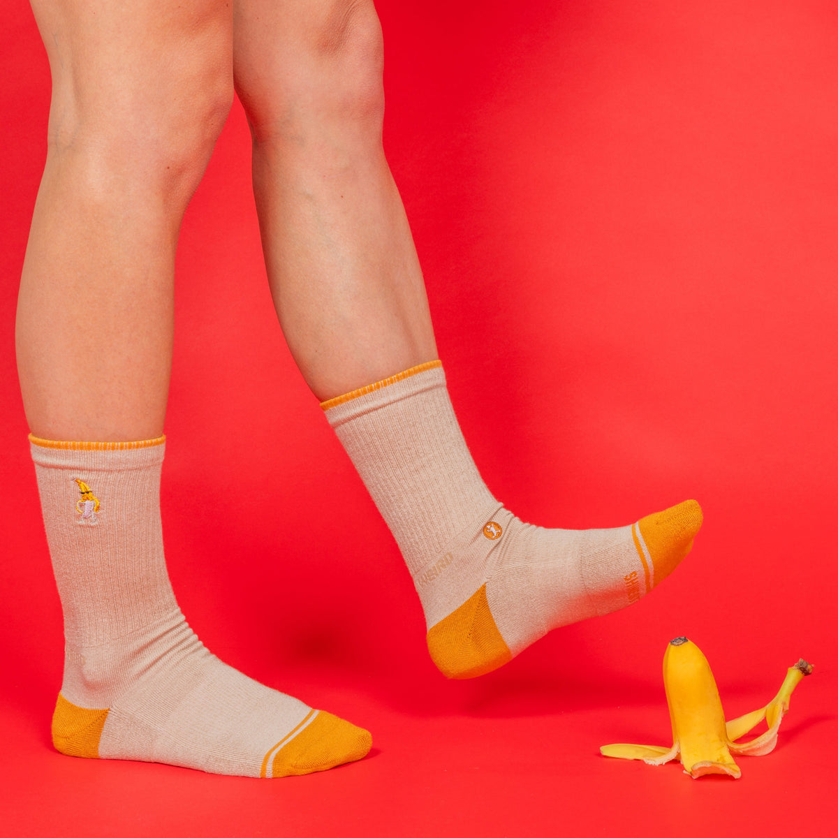 The Banana Jam | Tan and Mustard Heel Hammock™ Crew Socks - Shinesty