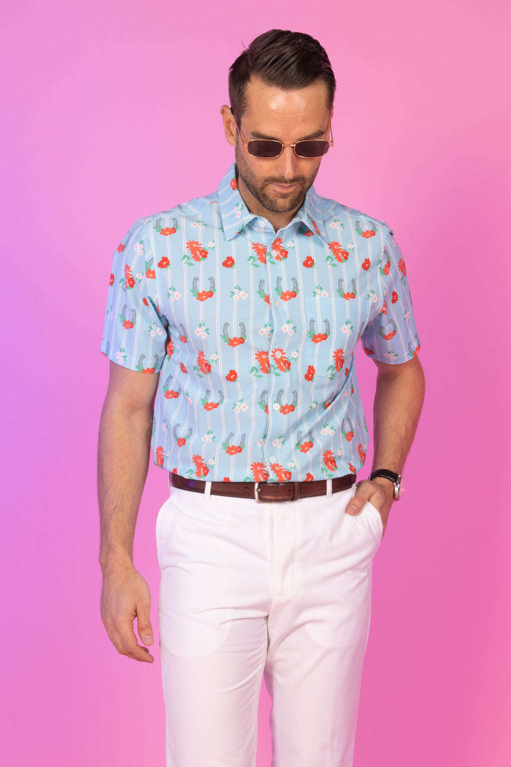 The Good Gallop | Floral Horseshoes Hawaiian Shirt - Shinesty