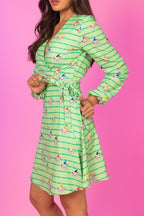 The Louisville | Derby Horse Racing Stripe Wrap Dress - Shinesty