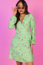 The Louisville | Derby Horse Racing Stripe Wrap Dress - Shinesty