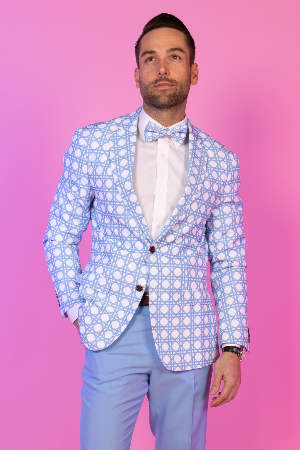 The Porch Swing | Light Blue Caned Wicker Suit - Shinesty