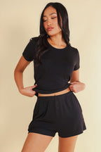The Threat Level Midnight | Black Ribbed Pajama Short Set - Shinesty