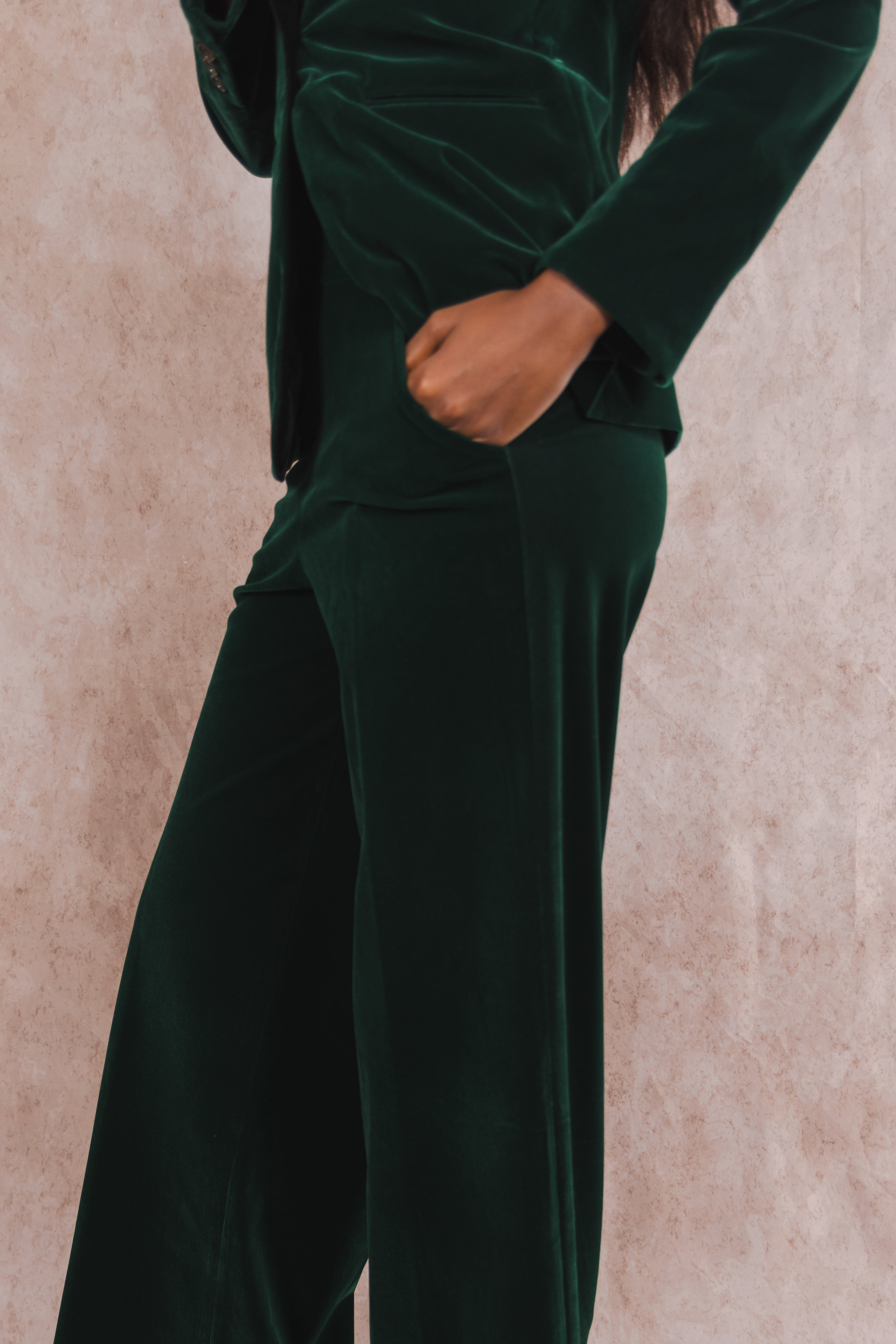 The Elegant Evergreen | Green Velvet Wide Leg Velvet Pants - Shinesty