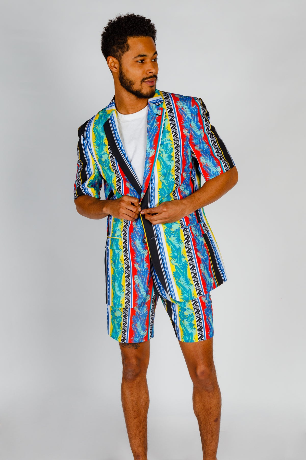 The Frondzie | Cuban Palm Striped Short Sleeve Blazer - Shinesty
