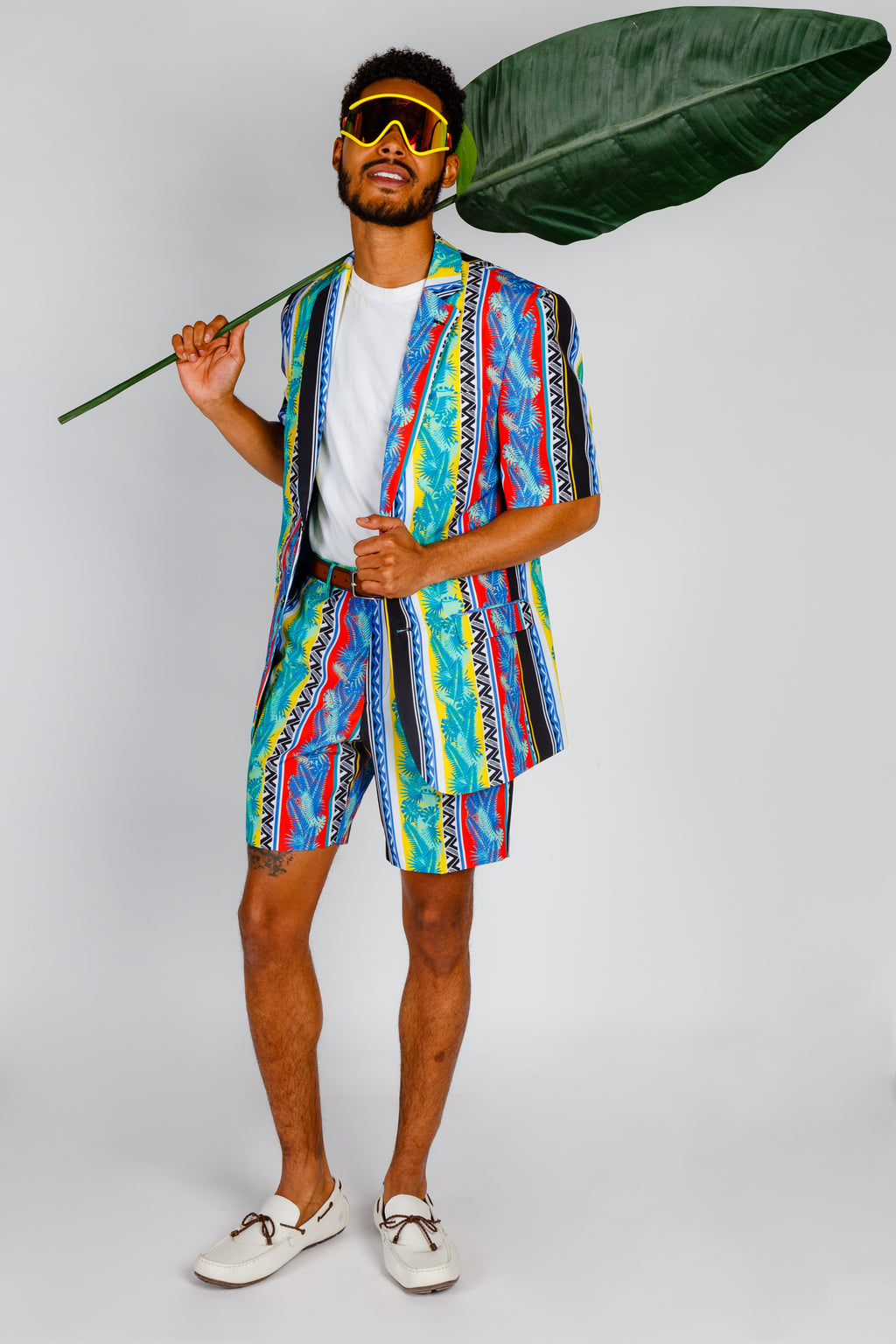 The Frondzie | Cuban Palm Striped Short Sleeve Blazer - Shinesty