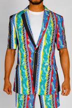 The Frondzie | Cuban Palm Striped Short Sleeve Blazer - Shinesty