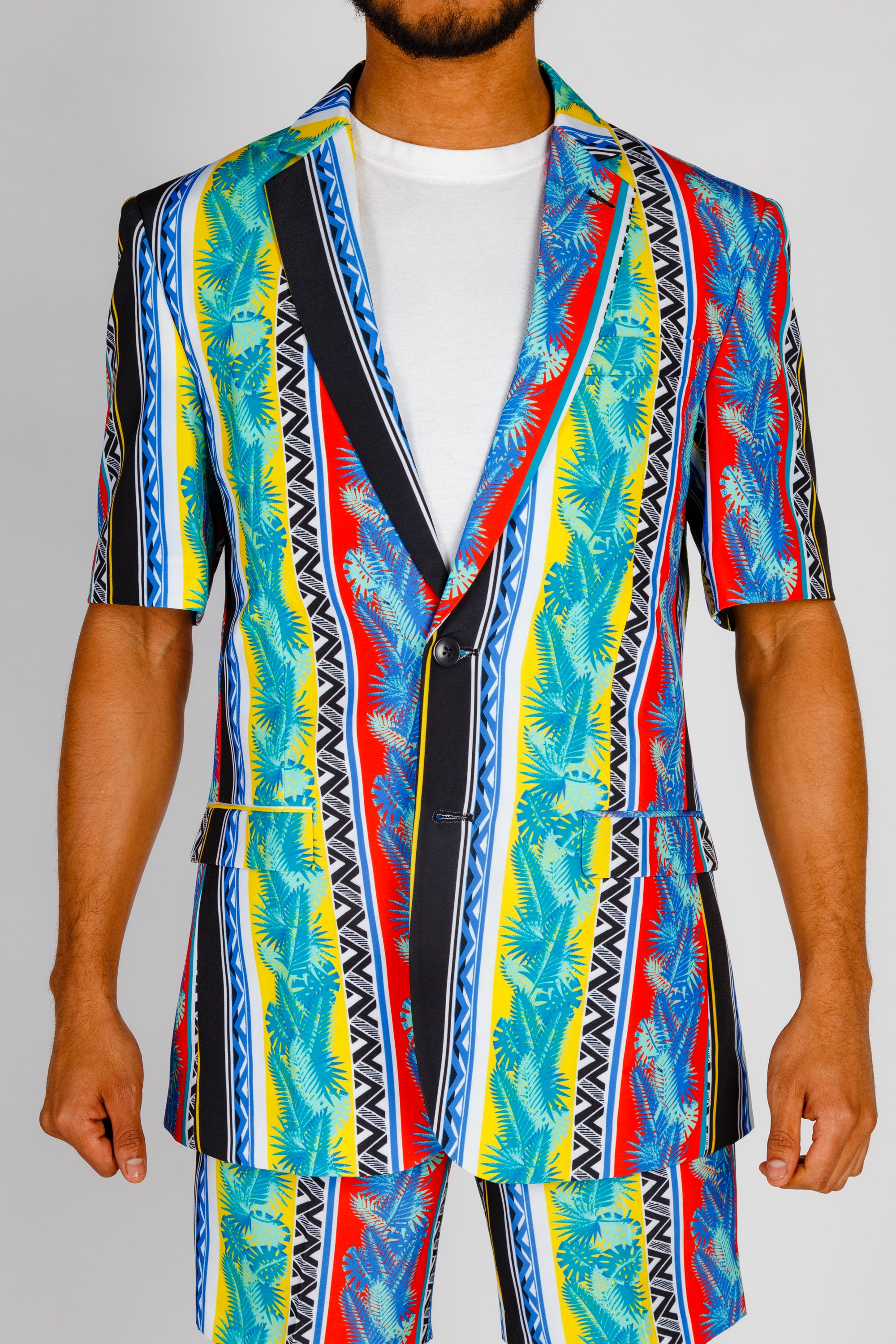 The Frondzie | Cuban Palm Striped Short Sleeve Blazer - Shinesty
