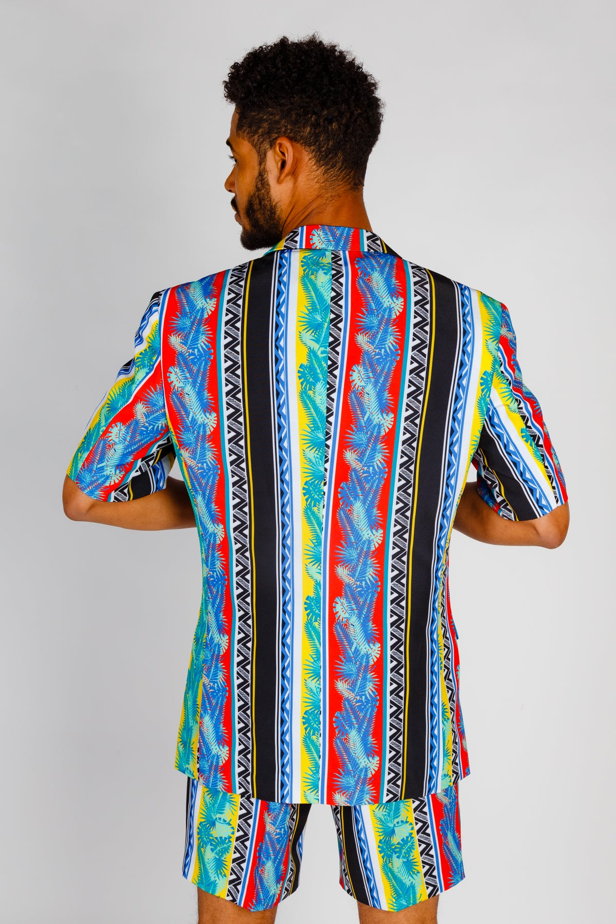 The Frondzie | Cuban Palm Striped Short Sleeve Blazer - Shinesty