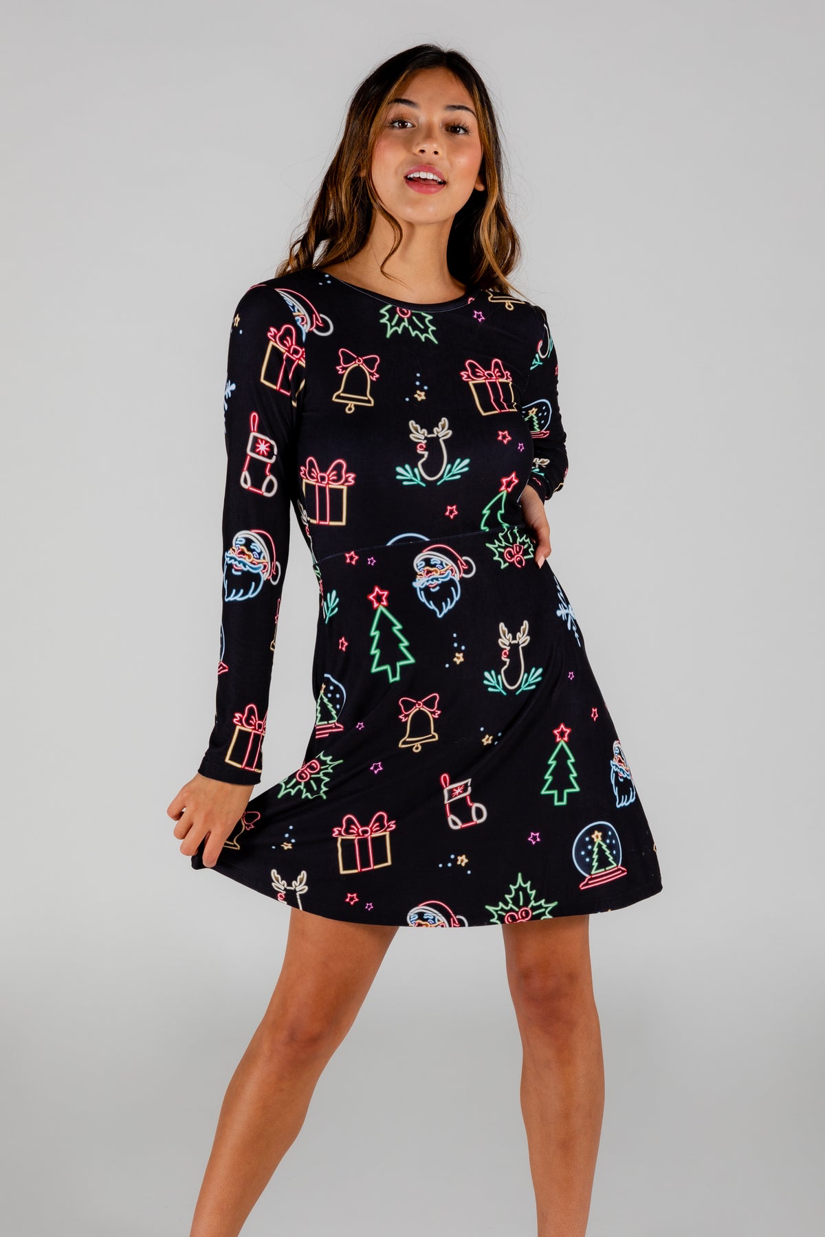 The Naughty Neon Noel | Neon Lights Christmas Skater Dress - Shinesty