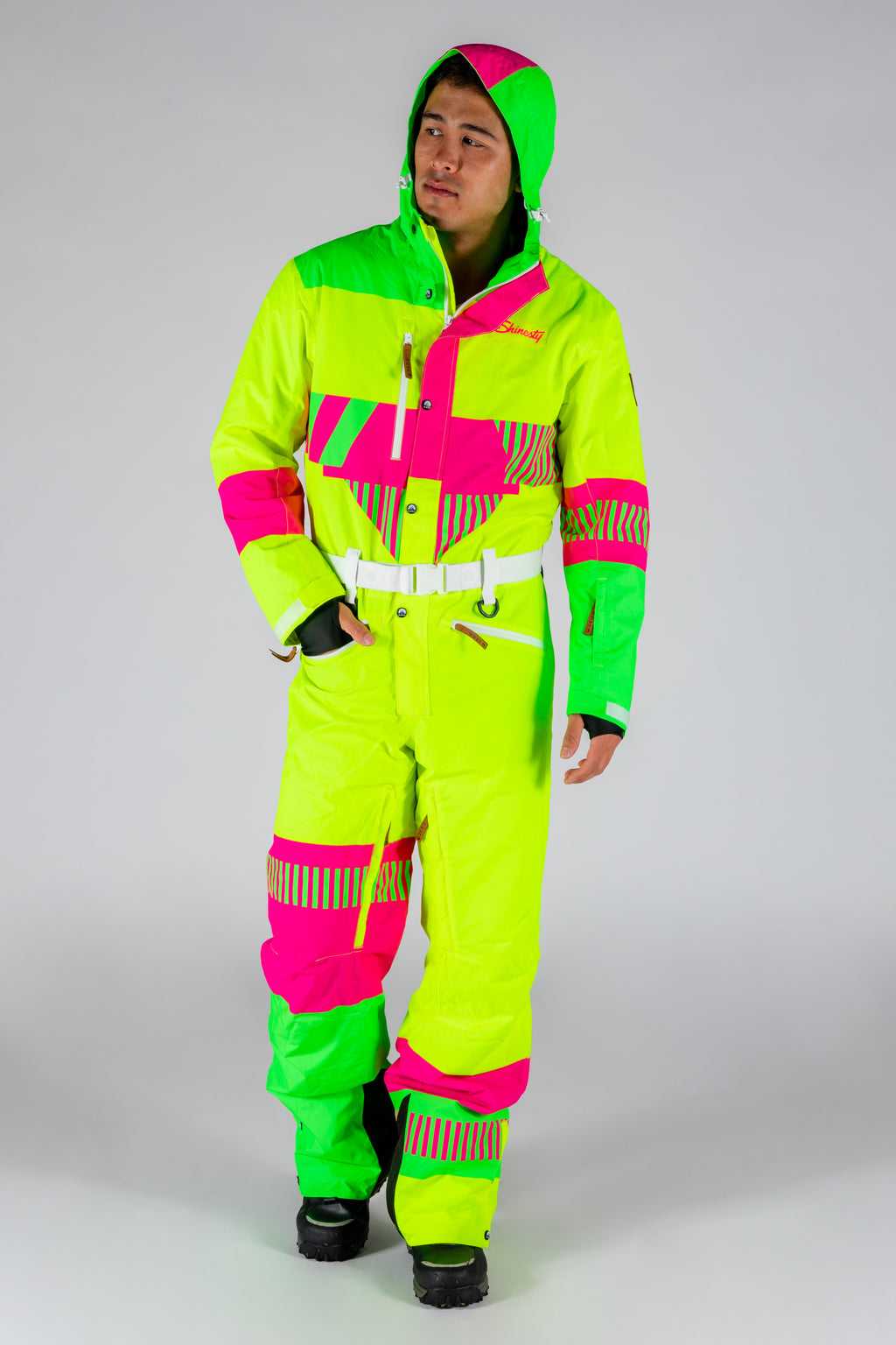 The Cat Track Fever | Mens Neon Yellow Retro Ski Suit - Shinesty