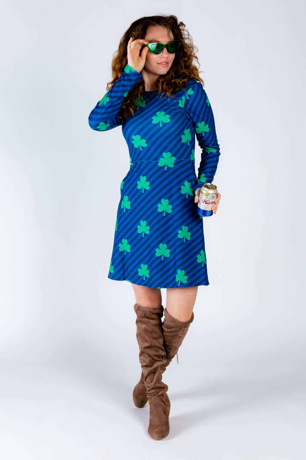 The Boondock | Navy Stripe Shamrock Skater Dress - Shinesty