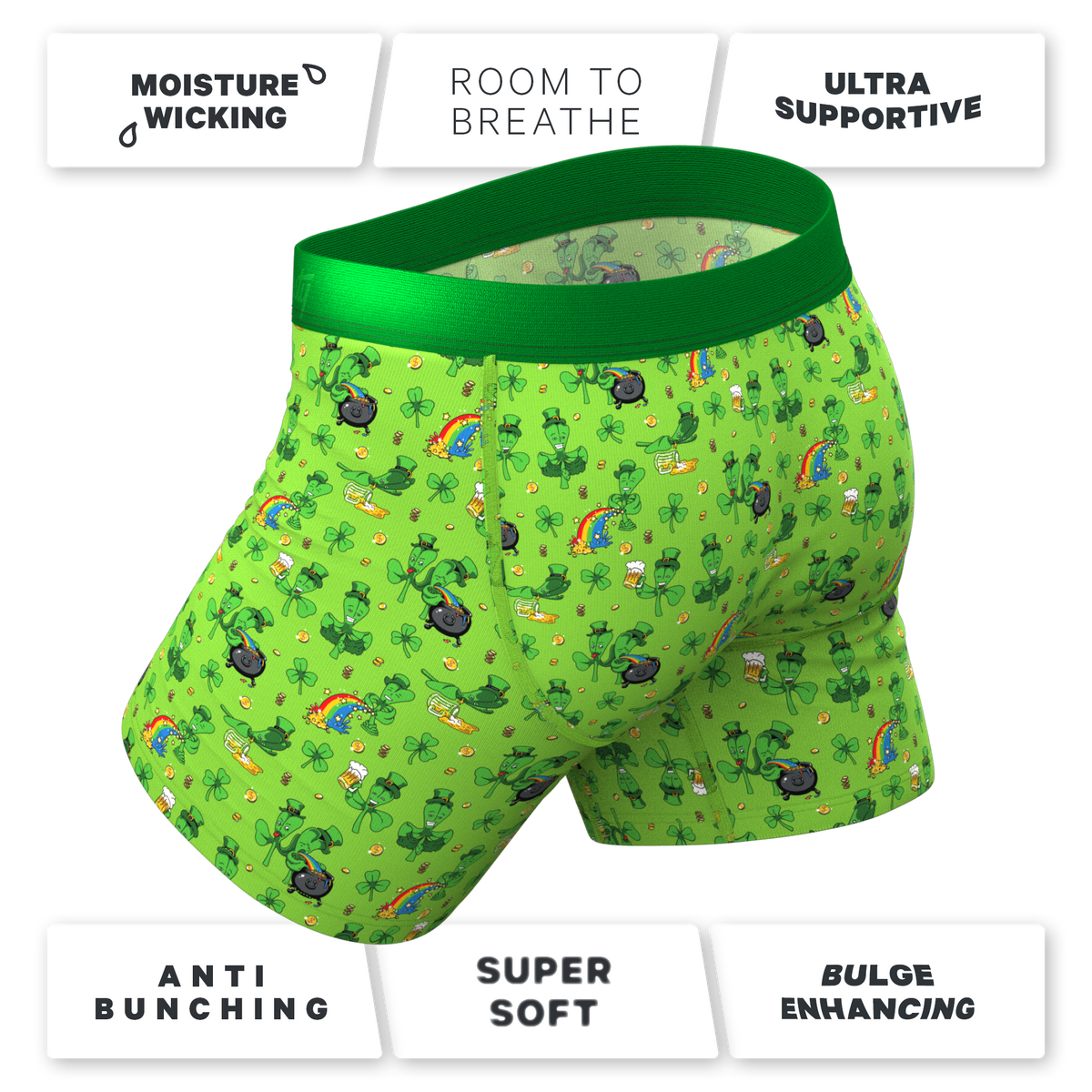 The 3 Leafs To The Wind | St Patricks Day Clovers Ball Hammock® Pouch Underwear With Fly - Shinesty
