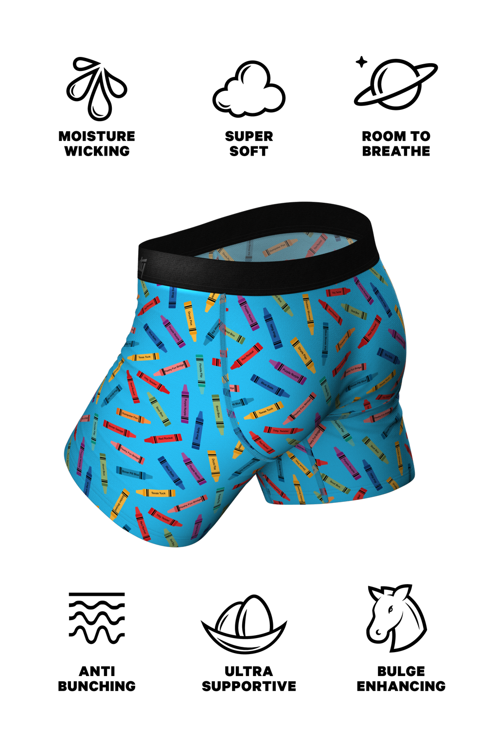 The 69 Pack | Crayon Print Ball Hammock® Pouch Underwear With Fly - Shinesty