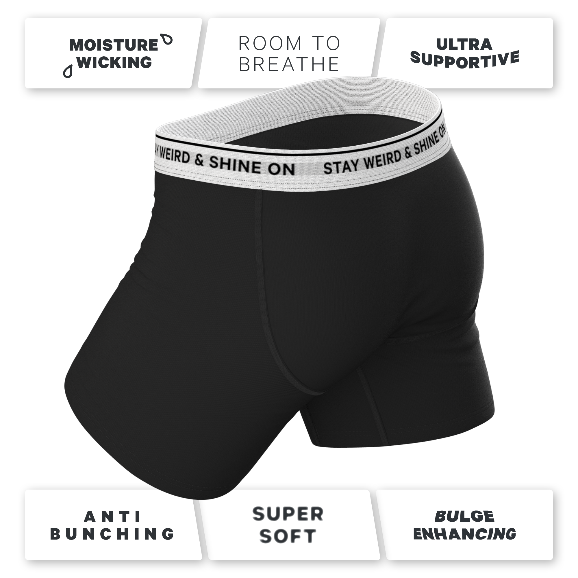The Anthem | Black Shinesty Ball Hammock® Pouch Underwear With Fly - Shinesty