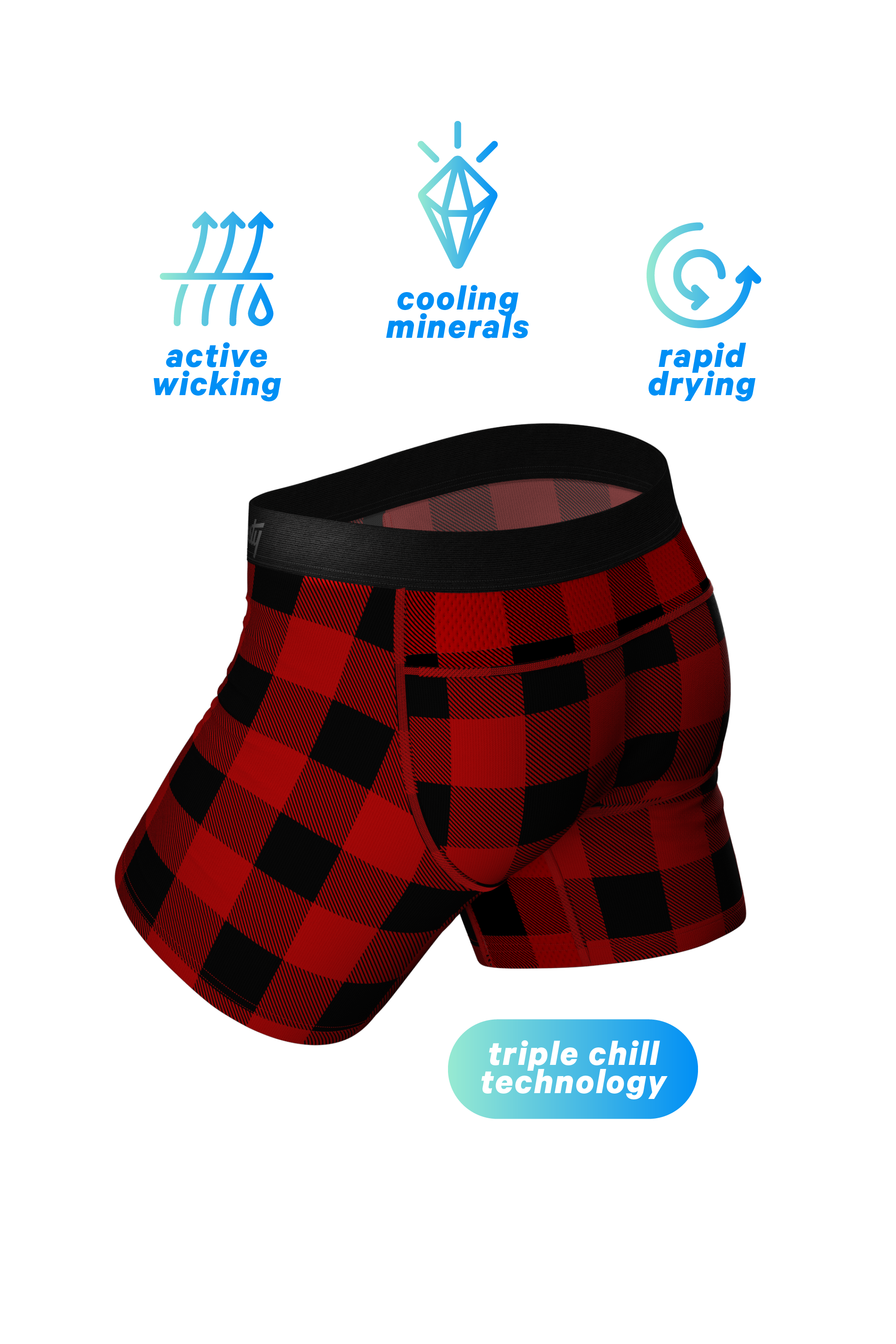 The Red & Black Lumberjack | Buffalo Check paradICE™ Cooling Ball Hammock® Underwear With Fly - Shinesty