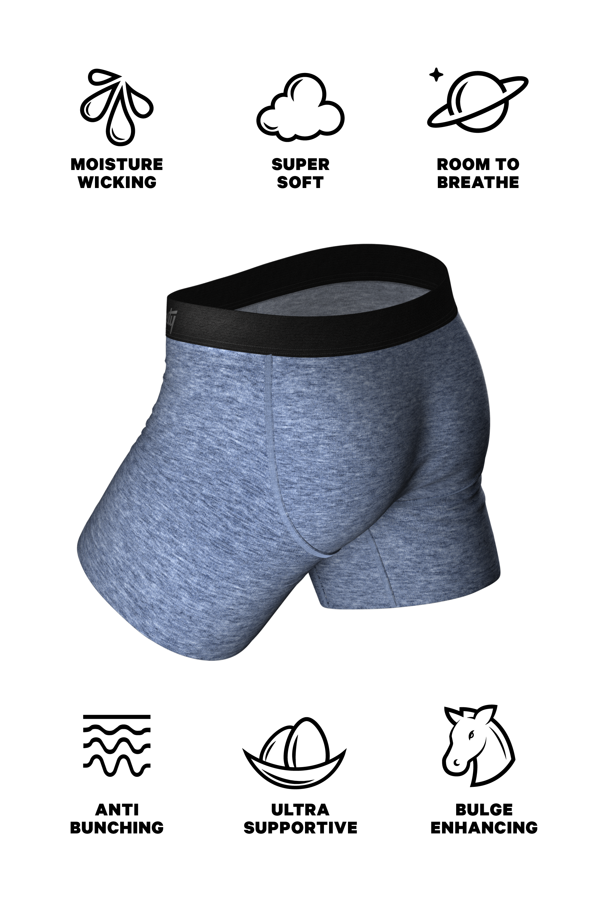 The Blueberry | Blue Heather Ball Hammock® Pouch Underwear With Fly - Shinesty
