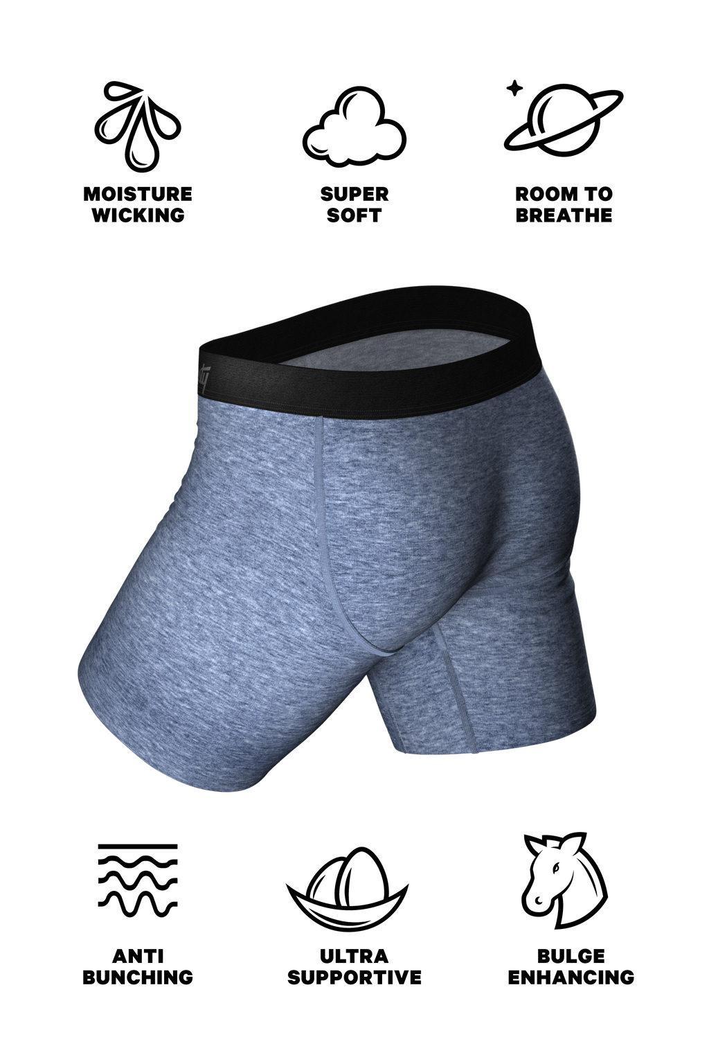 The Blueberry | Blue Heather Ball Hammock® Boxer - Long Leg - Shinesty