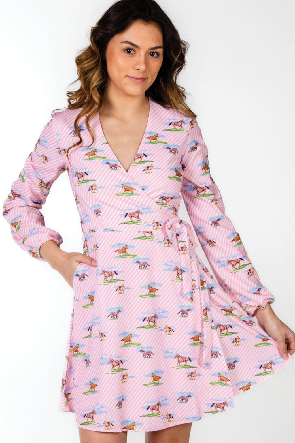 The Supreme Steed | Derby Horses Wrap Dress - Shinesty