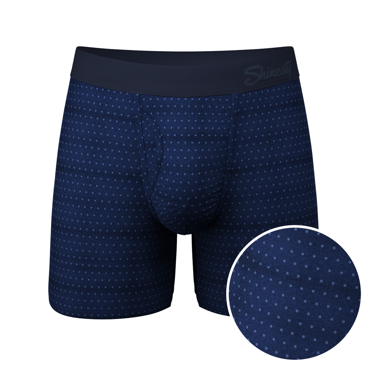 The Forget Me Not | Navy Dot Ball Hammock® Pouch Underwear With Fly - Shinesty