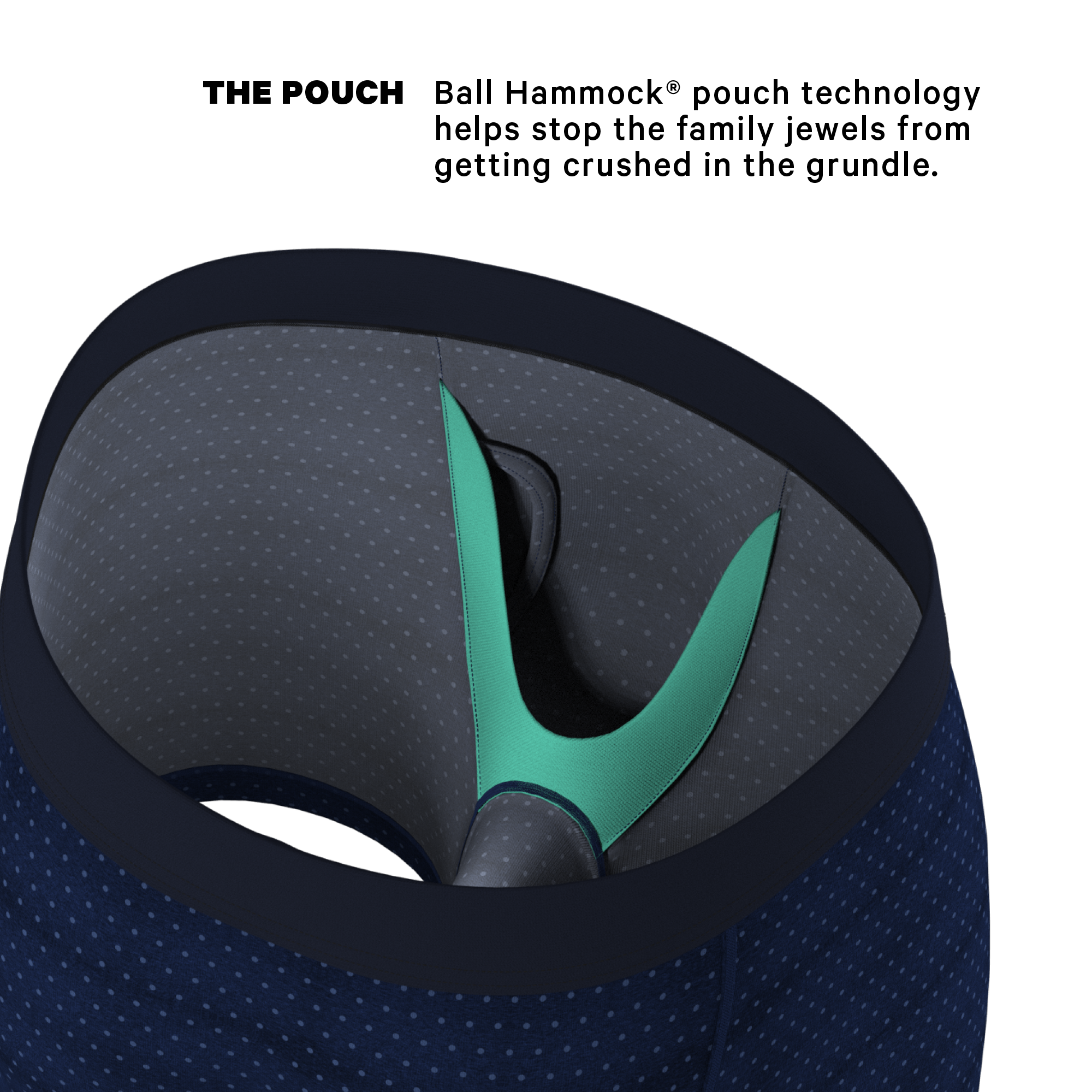 The Forget Me Not | Navy Dot Ball Hammock® Pouch Underwear With Fly - Shinesty
