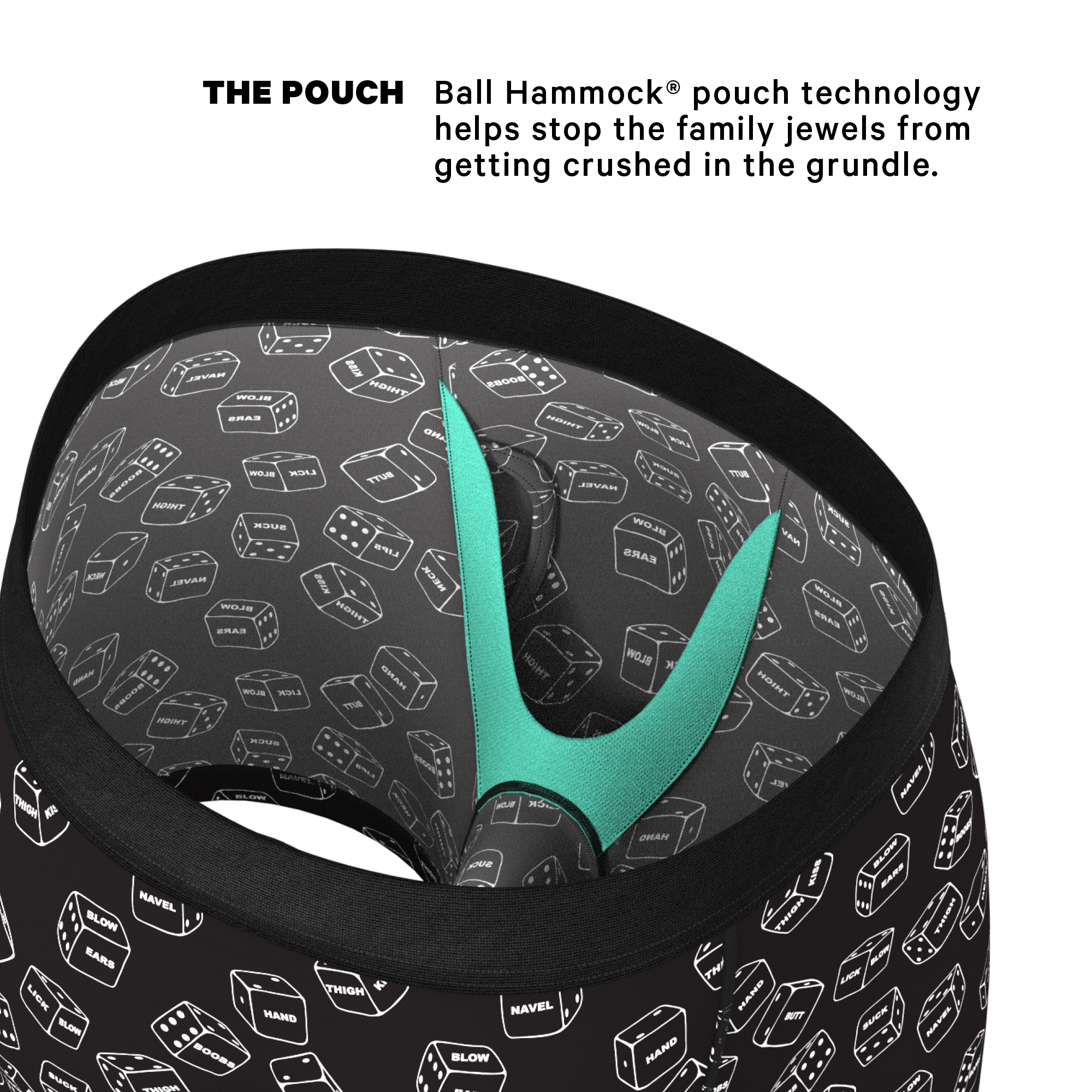 The Free For All | Glow In The Dark Dice Ball Hammock® Pouch Underwear With Fly - Shinesty