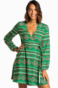 The Kris Kringle | Green Fair Isle Christmas Wrap Dress - Shinesty