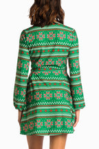 The Kris Kringle | Green Fair Isle Christmas Wrap Dress - Shinesty
