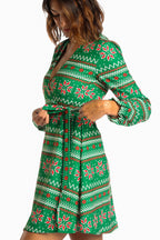 The Kris Kringle | Green Fair Isle Christmas Wrap Dress - Shinesty