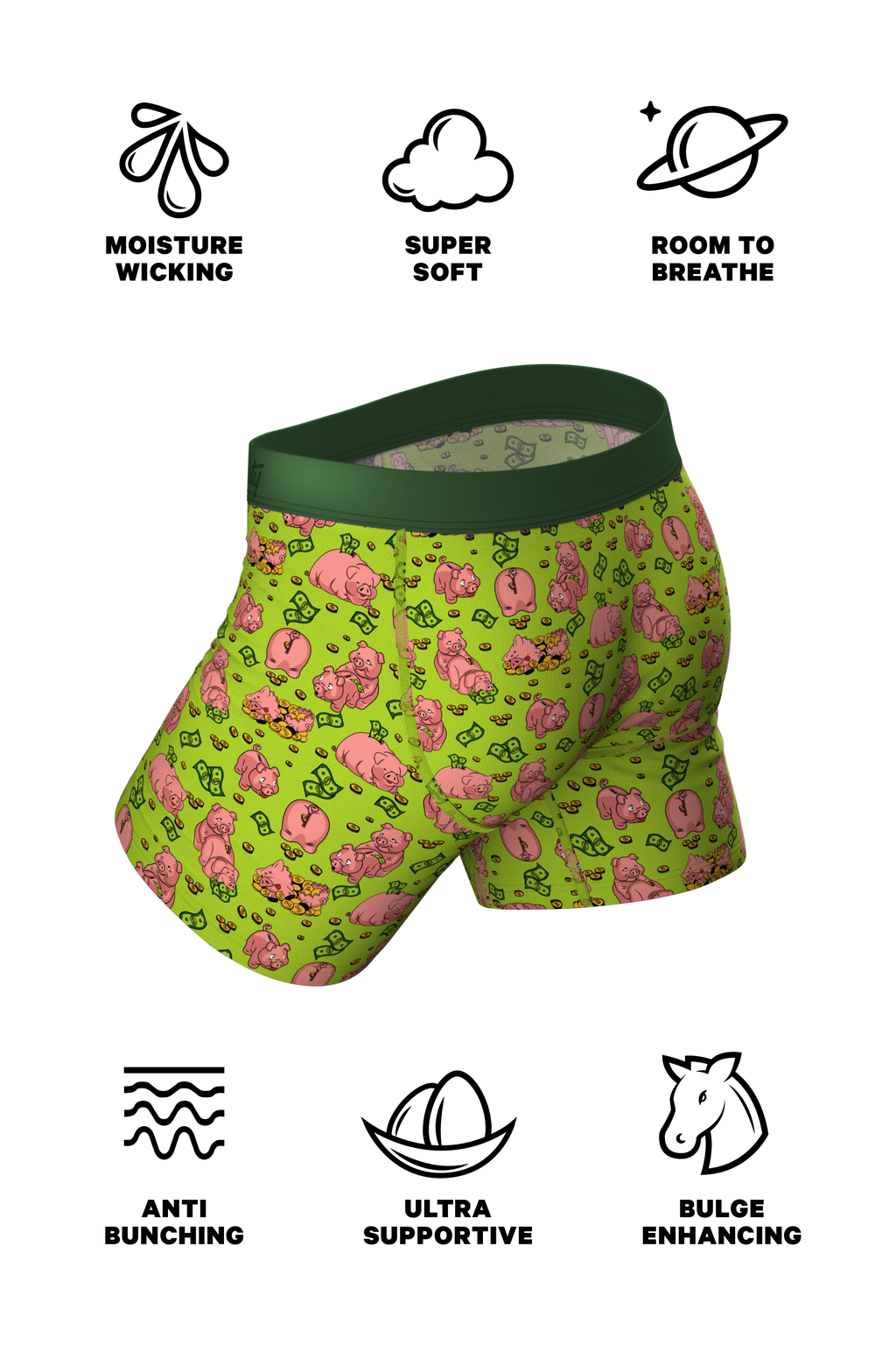 The Hog Heaven | Piggy Bank Ball Hammock® Pouch Underwear With Fly - Shinesty