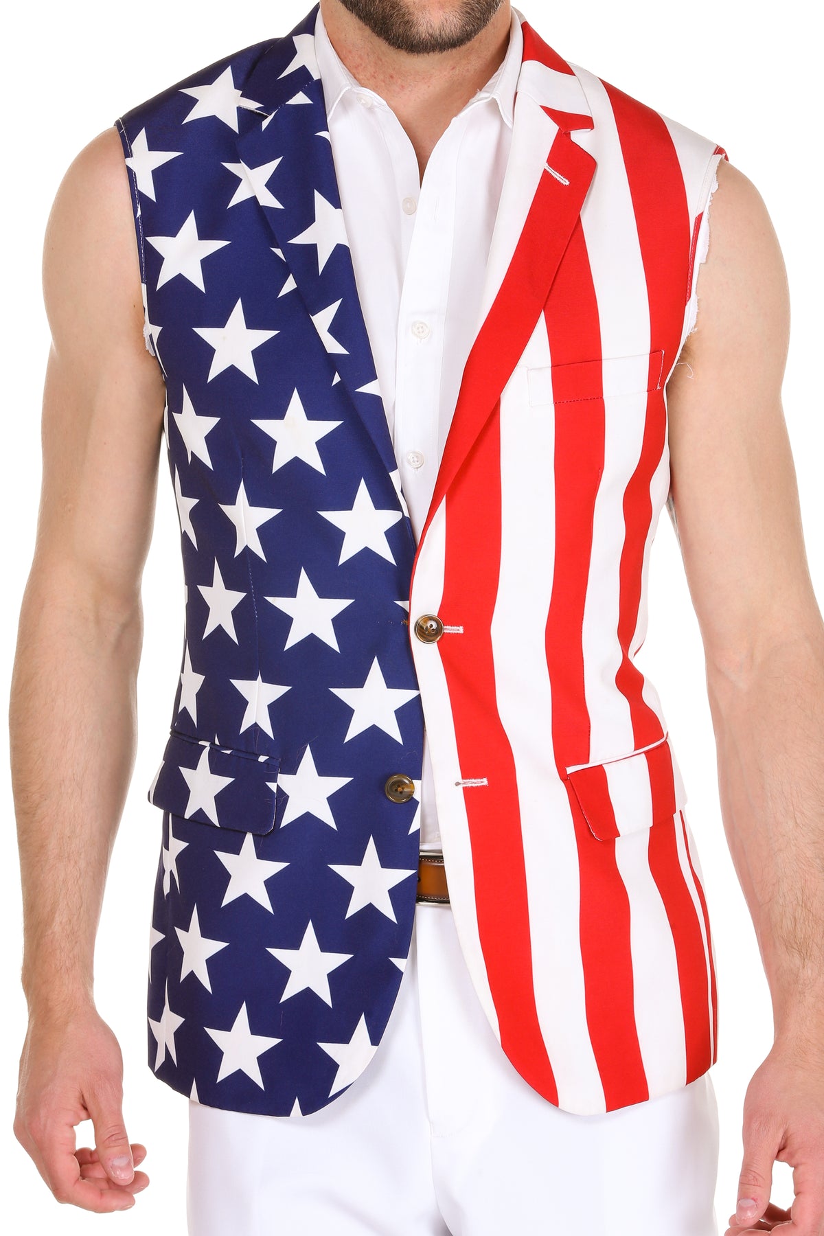 The Tommy J | American Flag Print Sleeveless Suit - Shinesty