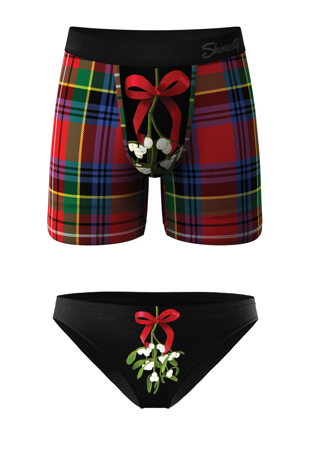 The Kiss Me There | Mistletoe Ball Hammock Boxer® And Bikini Matching Couples Underwear Pack - Shinesty