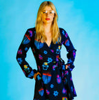 The Latke'd & Loaded | Neon Hanukkah Wrap Dress - Shinesty