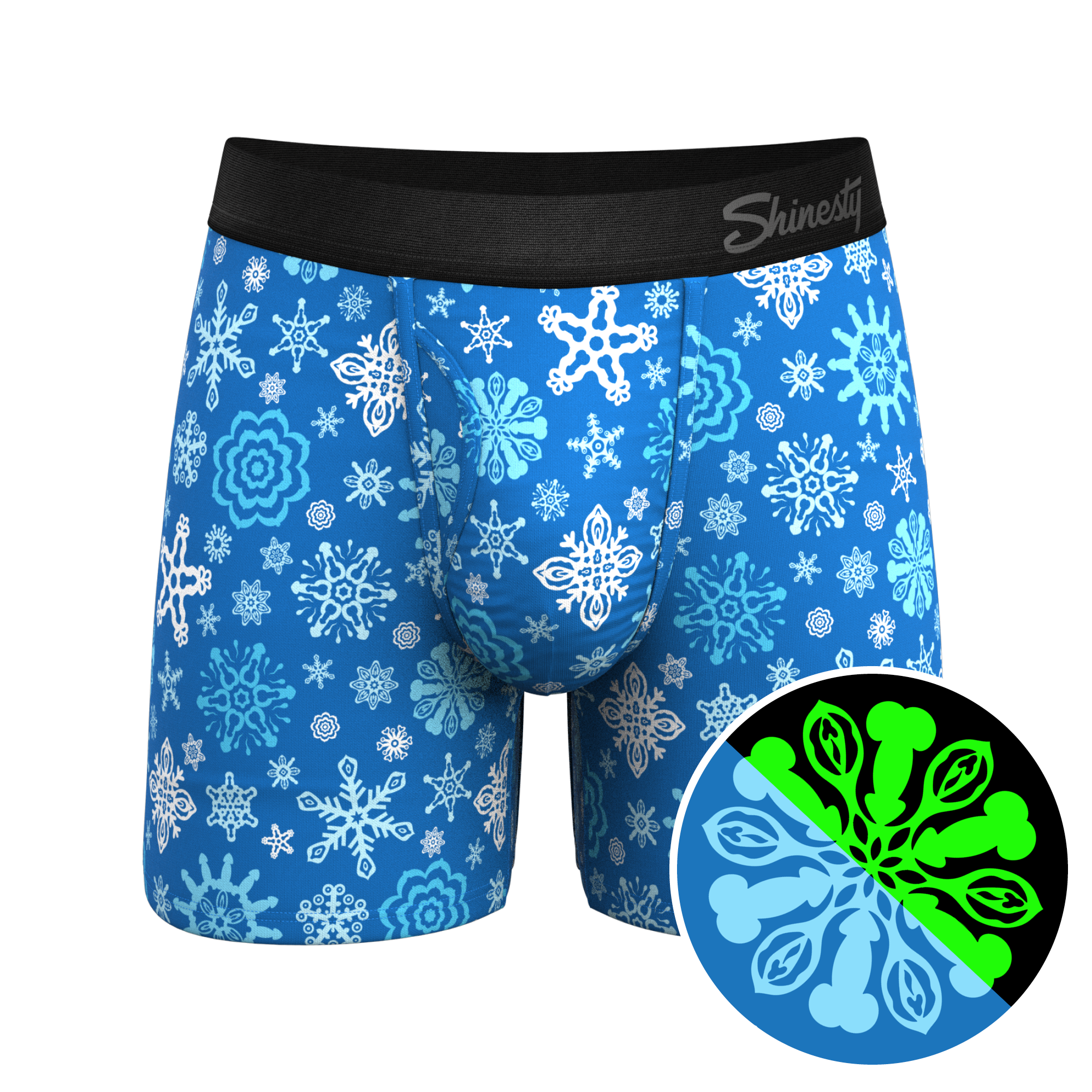 The Melt In Your Mouth | Glow in the Dark Naughty Snowflakes Ball Hammock® Pouch Underwear With Fly - Shinesty