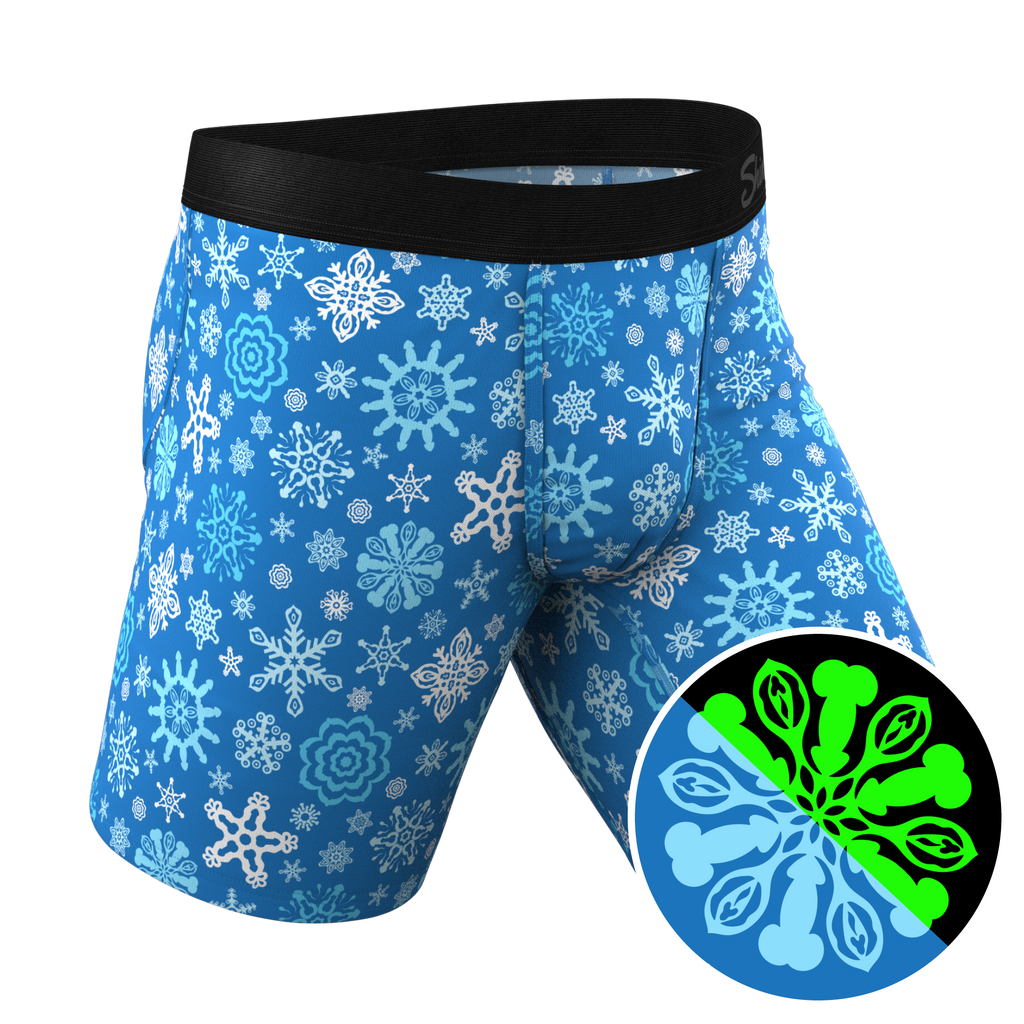 The Melt In Your Mouth | Glow In The Dark Naughty Snowflakes Ball Hammock® Boxer - Long Leg - Shinesty