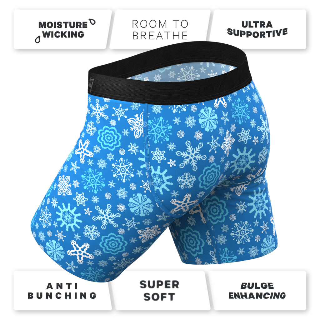 The Melt In Your Mouth | Glow In The Dark Naughty Snowflakes Ball Hammock® Boxer - Long Leg - Shinesty