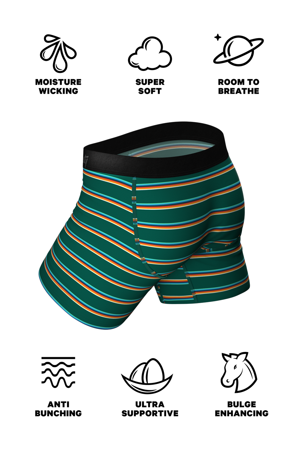 The Old Schooler | Retro Green Stripe Ball Hammock® Pouch Underwear With Fly - Shinesty